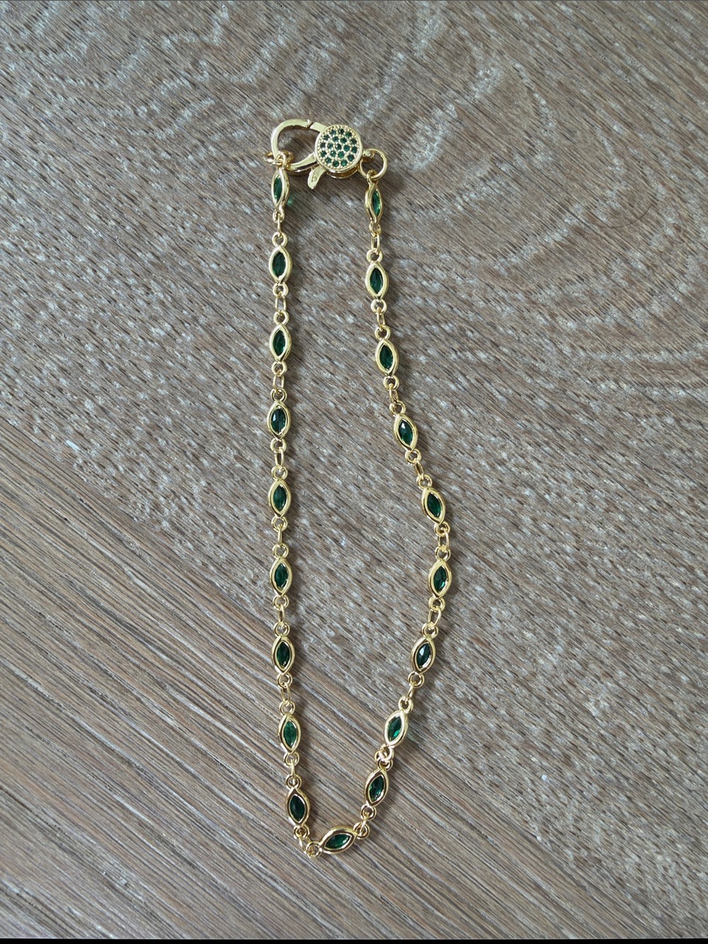 Adina Eden Gold Tone Anklet with Green Marquise Stones